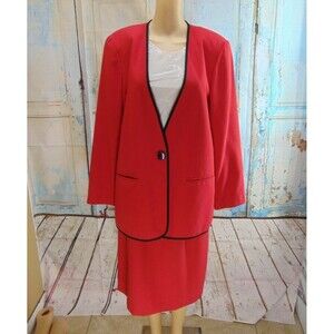 The Villager Skirt Suit Red Size 10 Button Business Lined*
